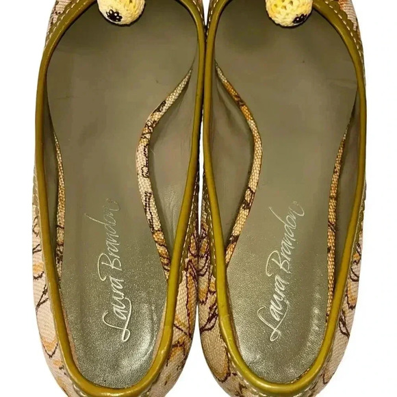 Laura Brandon‎ Anthropologie Women's Canvas Yellow Sage Pom Pom Ballet Flats 7 - Picture 4 of 7